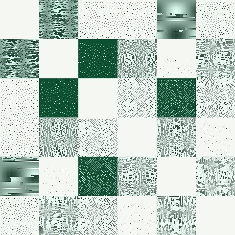 The palette's contrast ratios rendered as a dithered matrix
