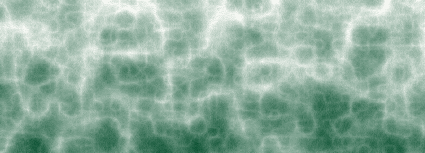 Ridged terrain under mist, printed as a pine-on-paper dither