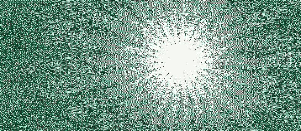 Dithered rays from an off-centre source, pine on paper